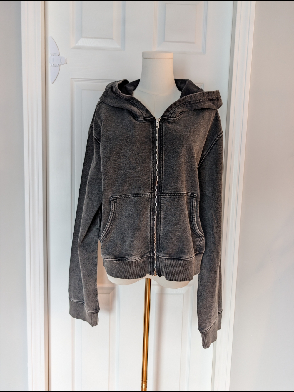 ​NWT Good American Washed Black Cropped Zip Hoodie 4XL